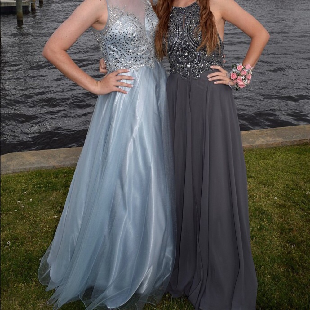 grey Jovani Chiffon Halter Dress 9260